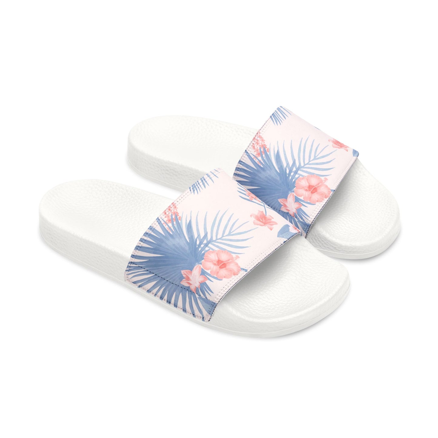"Tropical Bliss: Coral Hibiscus Dreams" Women's Slide Sandals - Island Vibes For Life