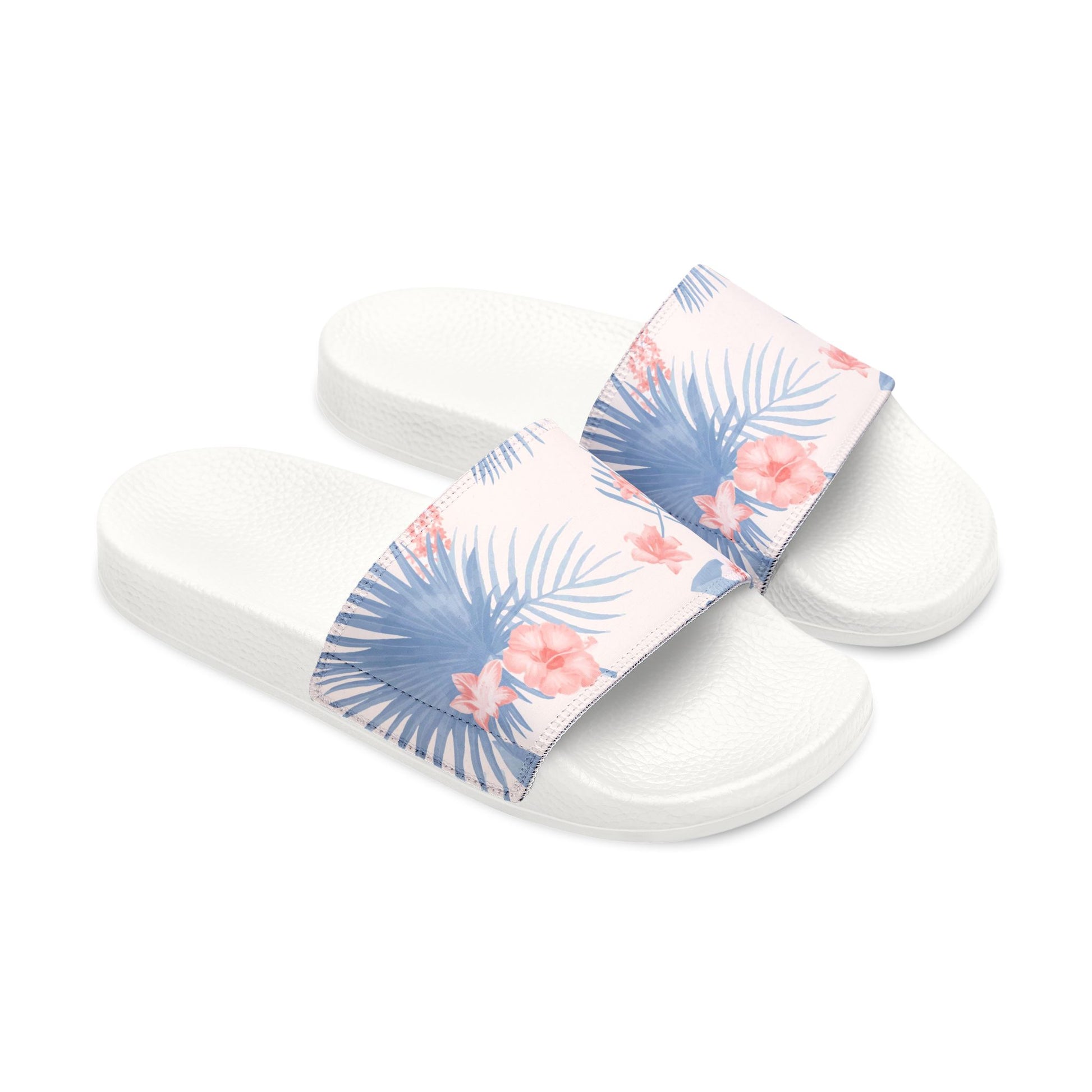 "Tropical Bliss: Coral Hibiscus Dreams" Women's Slide Sandals - Island Vibes For Life