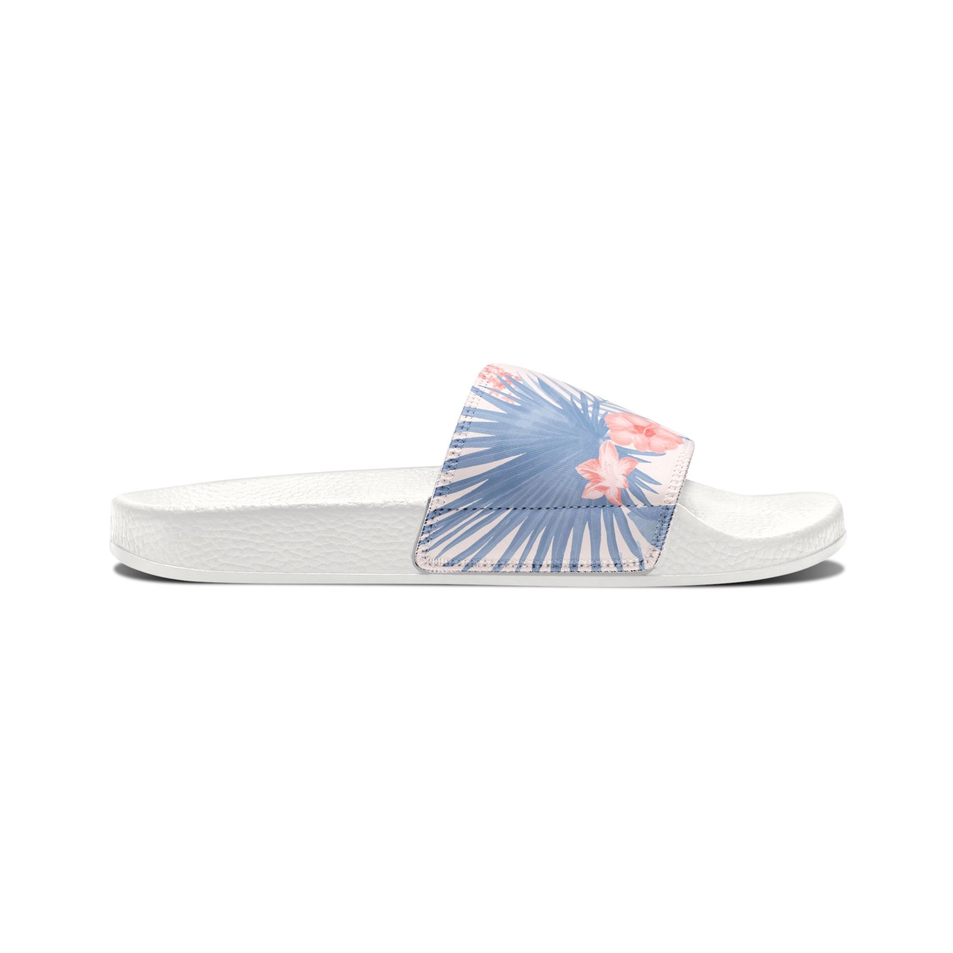 "Tropical Bliss: Coral Hibiscus Dreams" Women's Slide Sandals - Island Vibes For Life