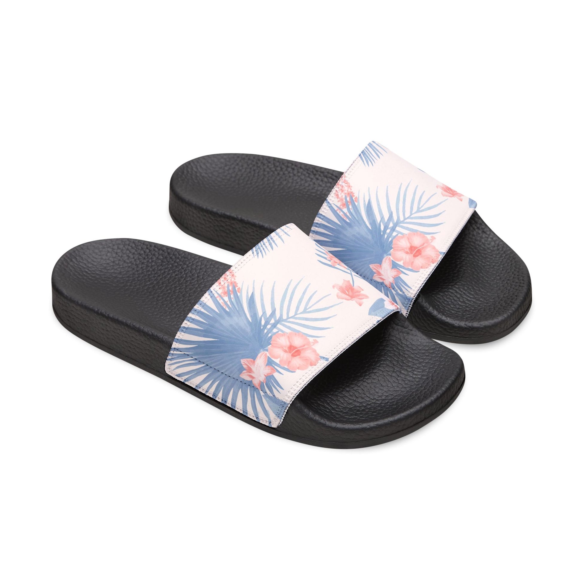 "Tropical Bliss: Coral Hibiscus Dreams" Women's Slide Sandals - Island Vibes For Life