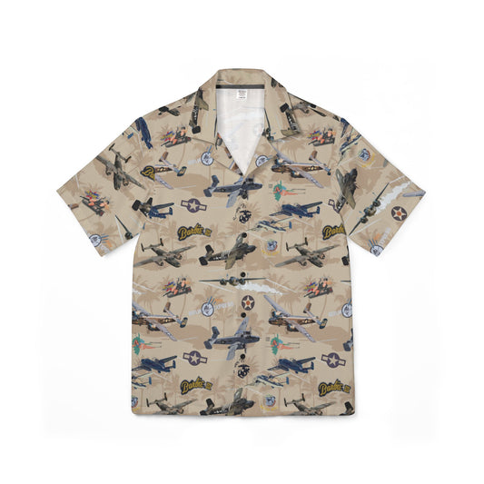 Men's Hawaiian Camp Shirt - Vintage Airplane Print, Perfect for Beach Days & Summer Gatherings