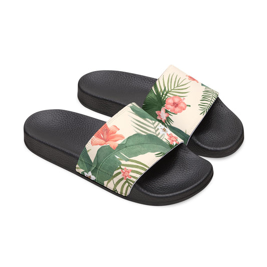 "Hibiscus Palm Oasis" Men's Beach Sandals - Island Vibes For Life