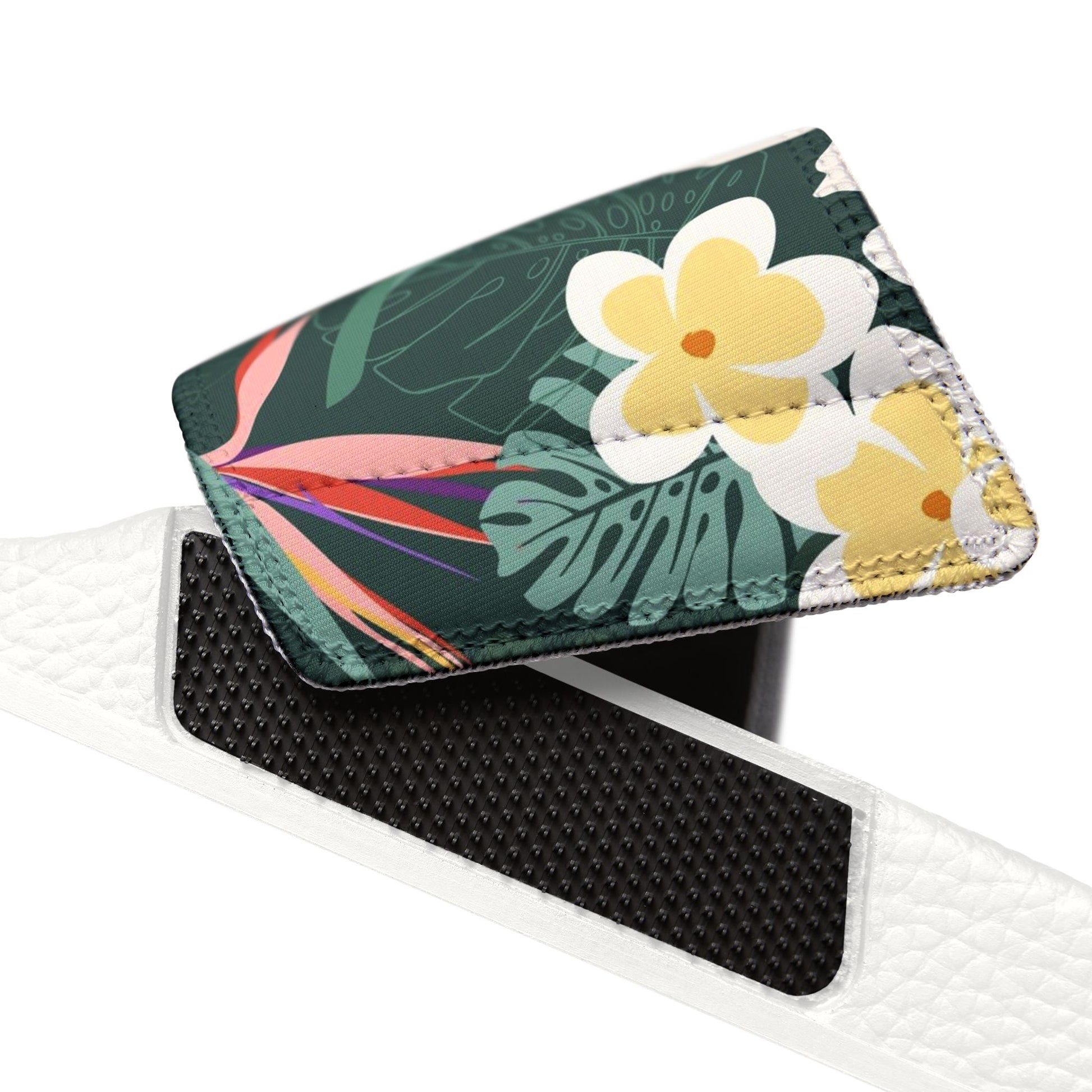 "Dark Allure with Floral Flourish" Women's Beach Sandals - Island Vibes For Life