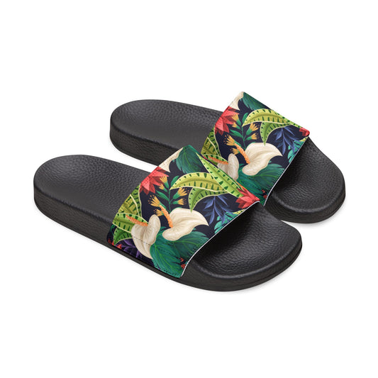 "Nocturnal Blooms: Nighttime Botanical Beauty" Men's Beach Sandals - Island Vibes For Life