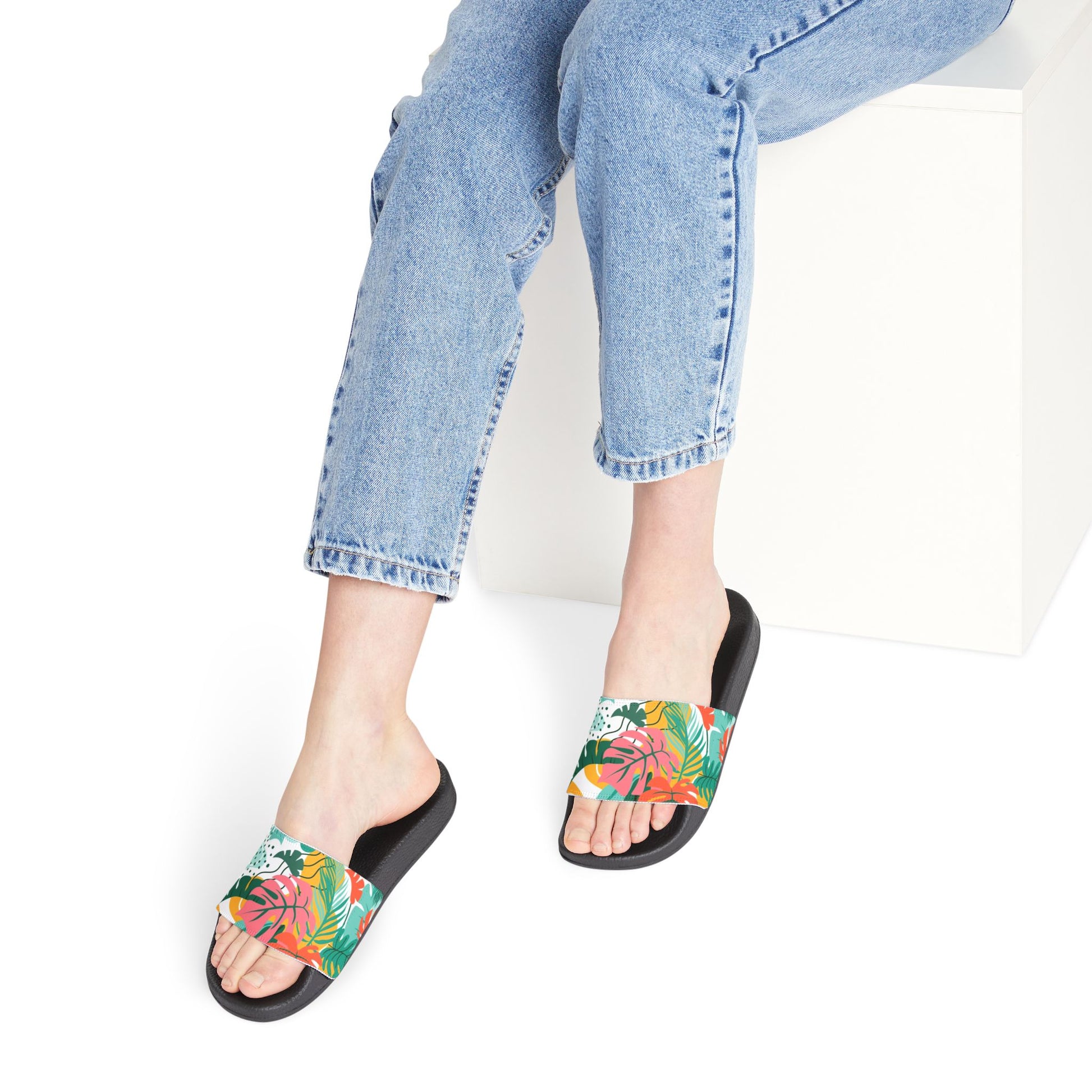 "Island Leaves Kaleidoscope" Women's Beach Sandals - Island Vibes For Life