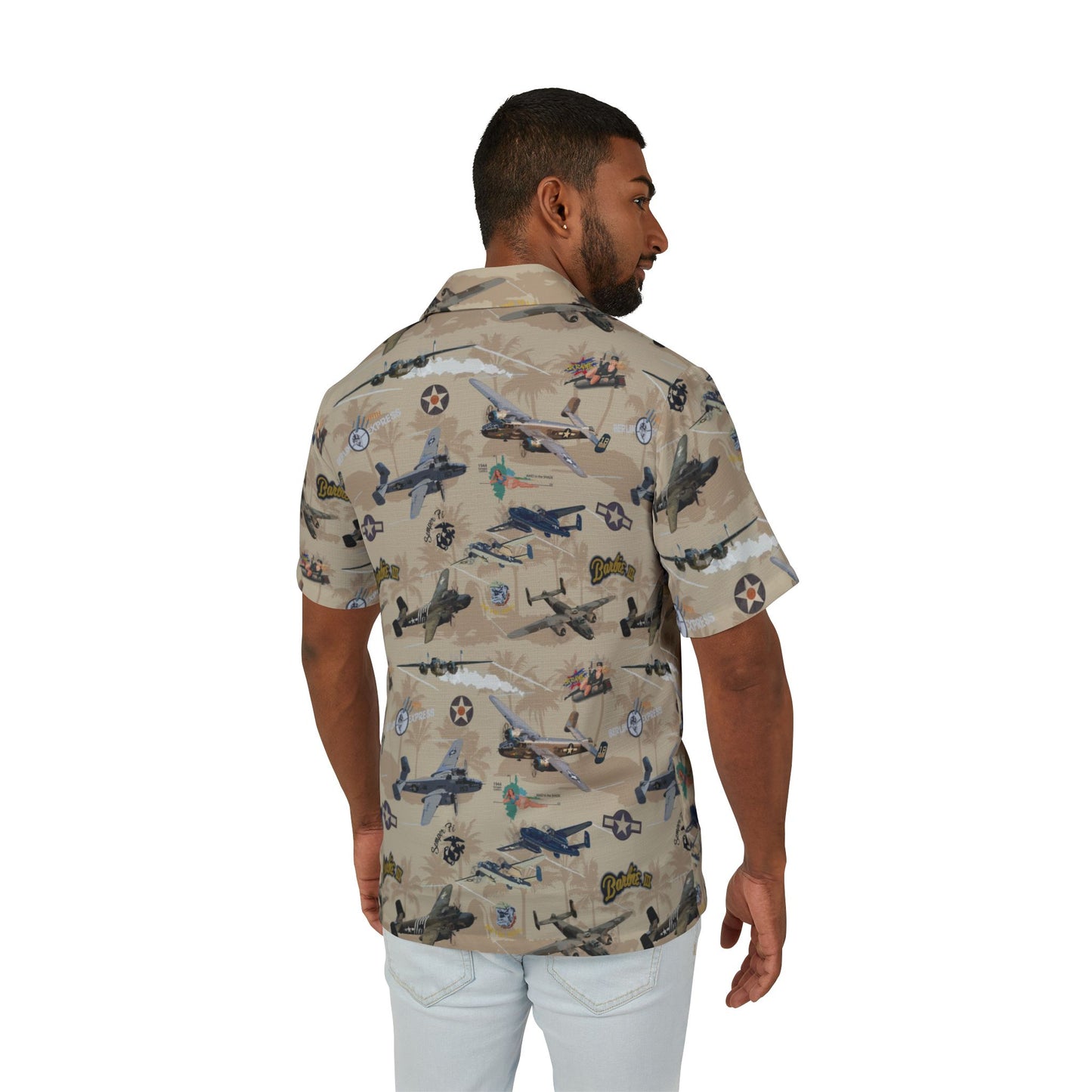 Men's Hawaiian Camp Shirt - Vintage Airplane Print, Perfect for Beach Days & Summer Gatherings