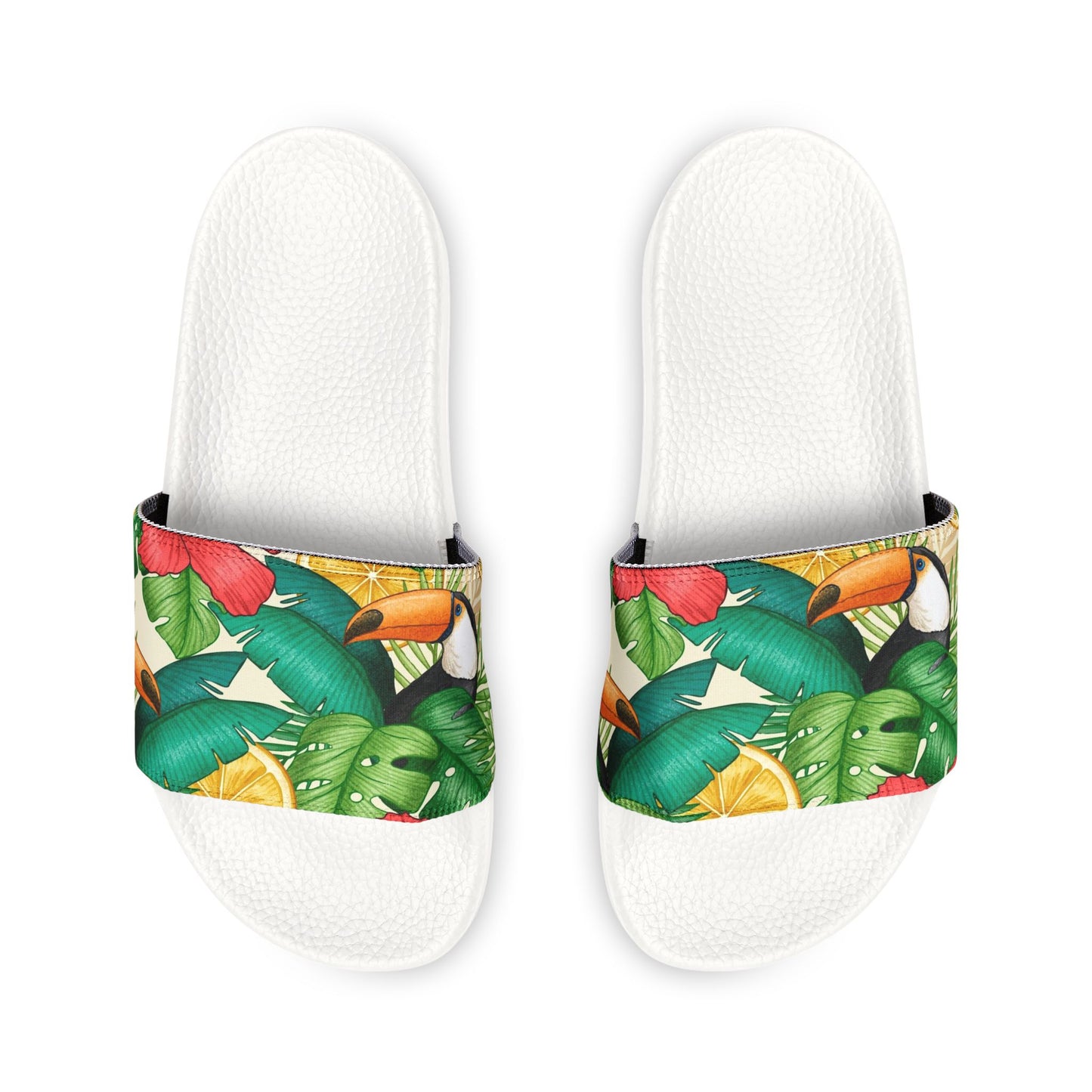"Toucans Hiding in Hibiscus" Men's Beach Sandals - Island Vibes For Life