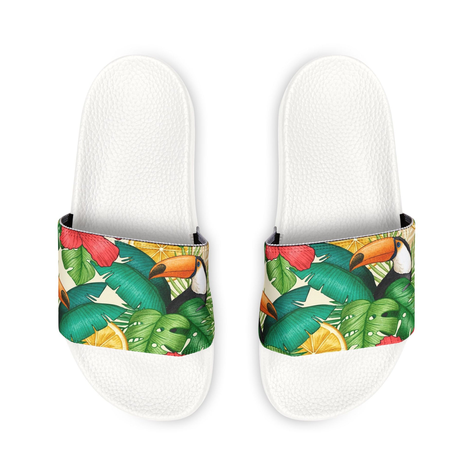 "Toucans Hiding in Hibiscus" Men's Beach Sandals - Island Vibes For Life