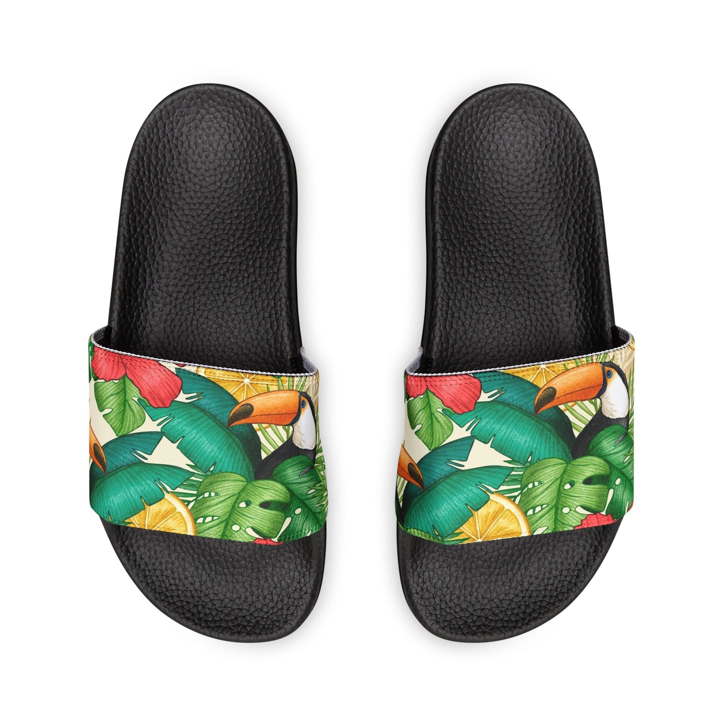 "Toucans Hiding in Hibiscus" Men's Beach Sandals - Island Vibes For Life