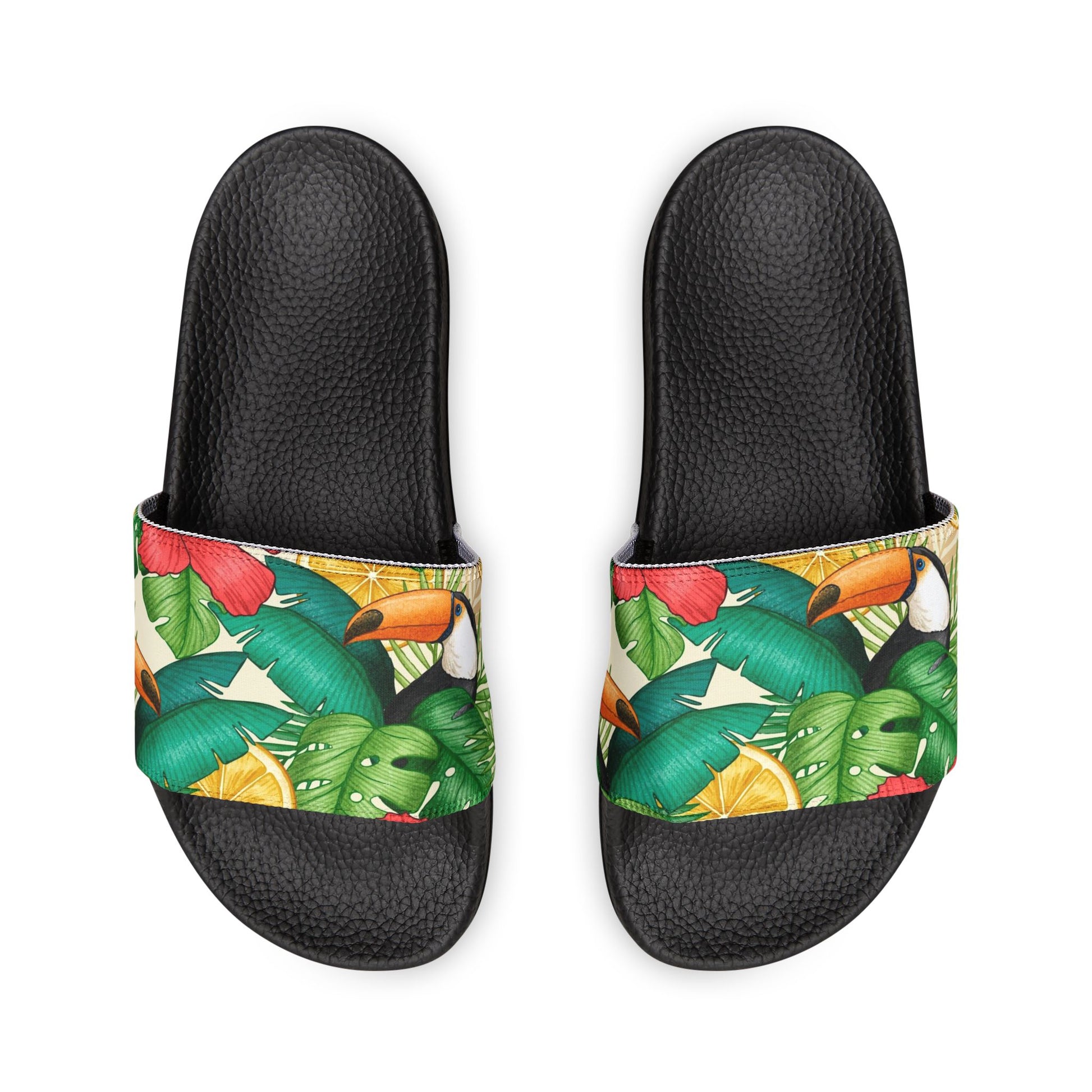 "Toucans Hiding in Hibiscus" Men's Beach Sandals - Island Vibes For Life