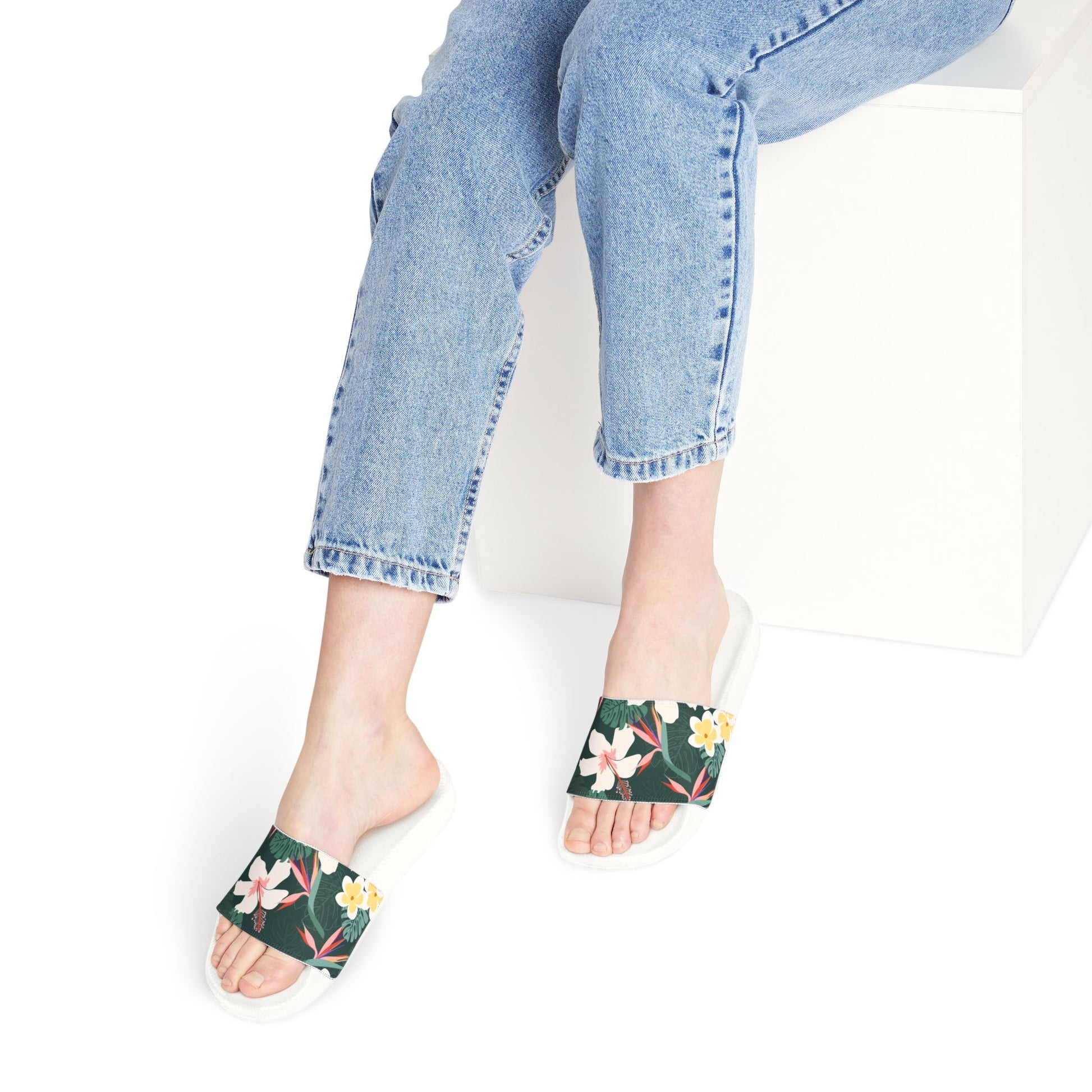 "Dark Allure with Floral Flourish" Women's Beach Sandals - Island Vibes For Life