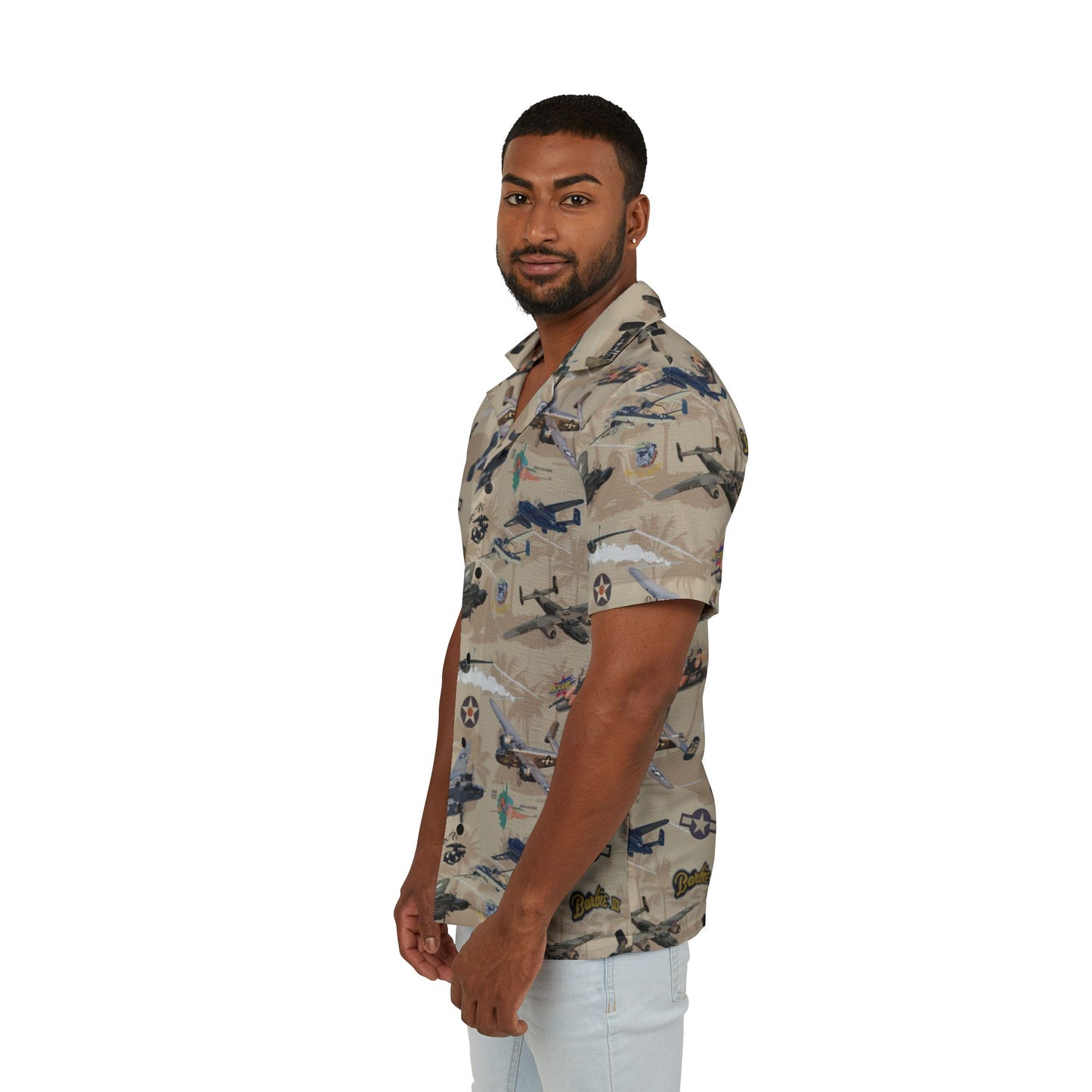 Men's Hawaiian Camp Shirt - Vintage Airplane Print, Perfect for Beach Days & Summer Gatherings