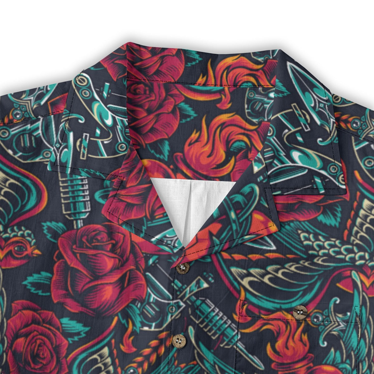 "Tattoos 'N Hearts" 100% Cotton Button-Up Shirt