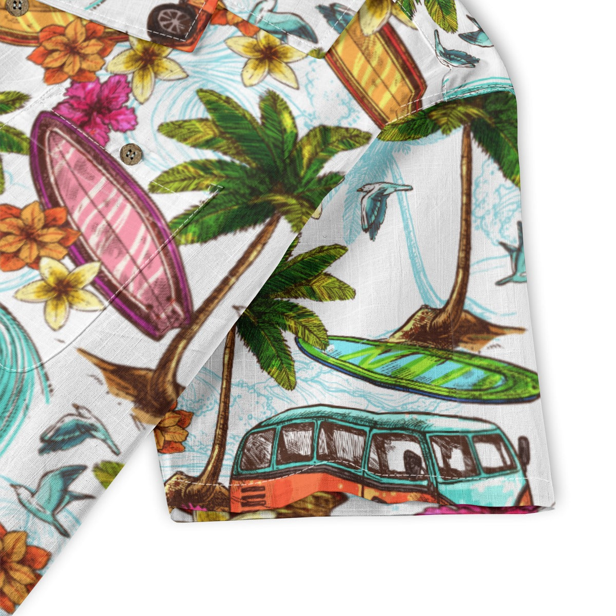 "Microbus and Surfboards" Hawaiian Shirt - 100% Cotton