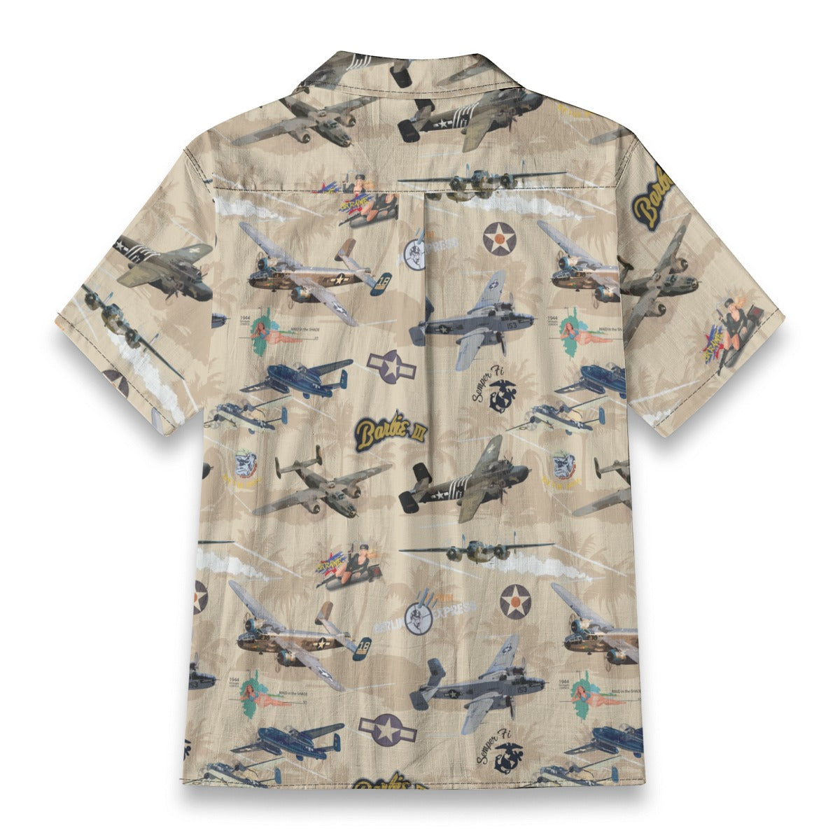 "B-25 Mitchell Tribute" Hawaiian Shirt 100%  Cotton - Cream