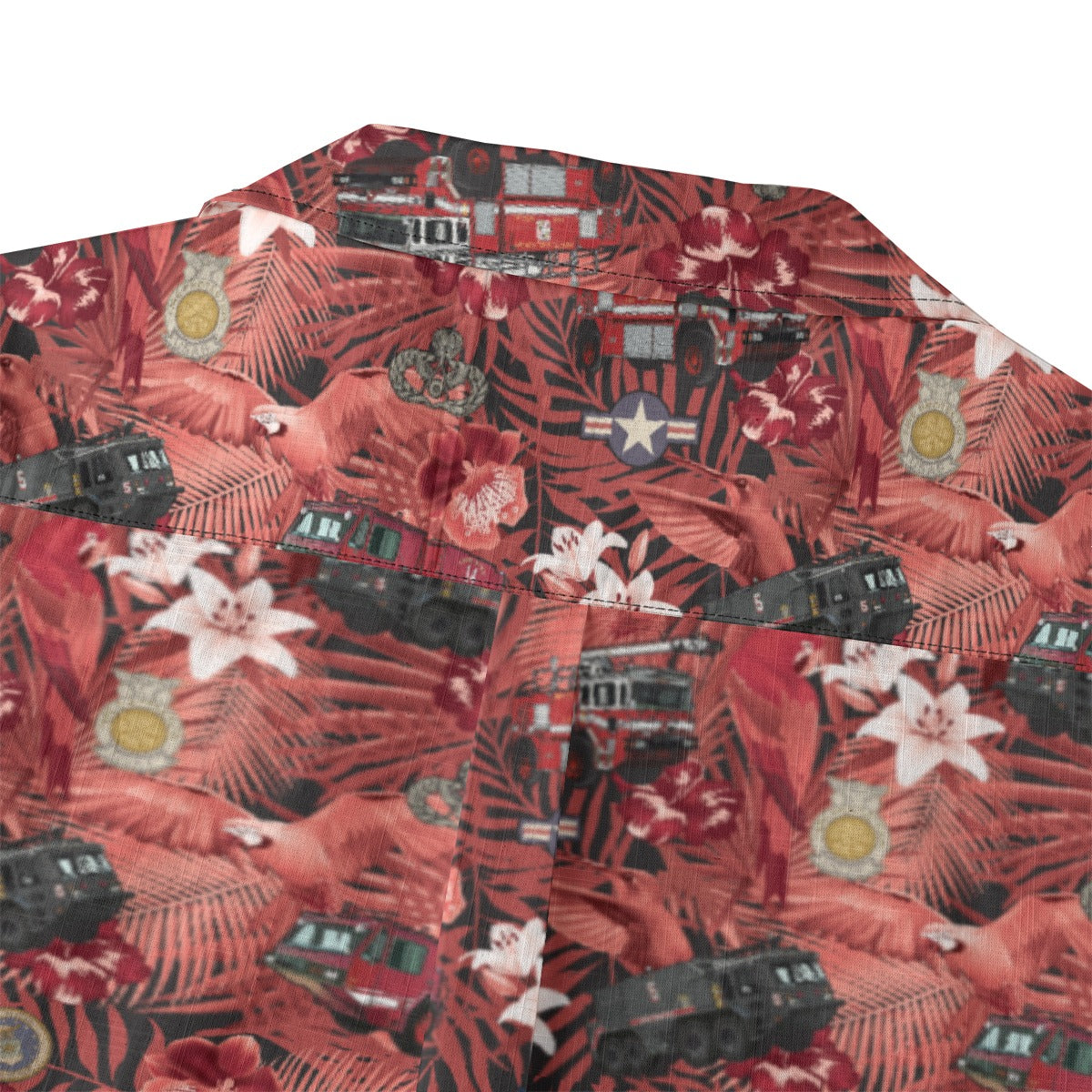 Hawaiian Shirt - "The Goodfellow Era ARFF Trucks" - Red 100% Cotton