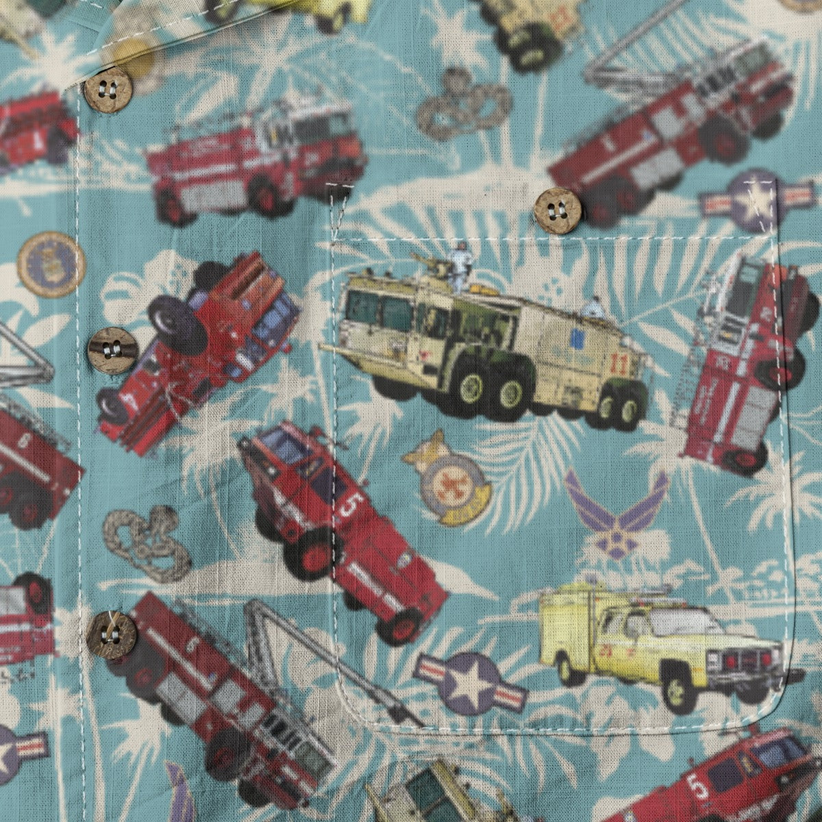 Hawaiian Shirt - "Chanute Era Crash Trucks" - Light Blue 100% Cotton