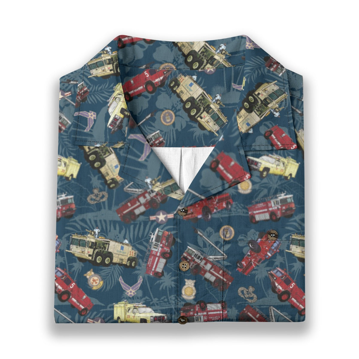 Hawaiian Shirt - "Chanute Era Crash Trucks" - Dark Blue 100% Cotton