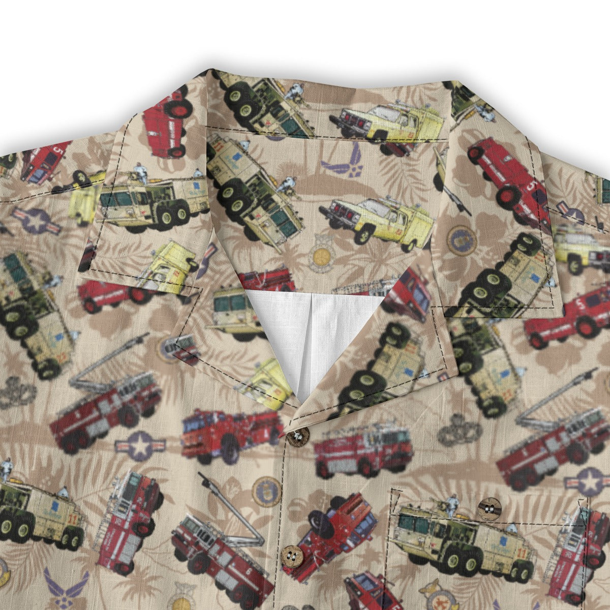 Hawaiian Shirt - "Chanute Era Crash Trucks" - Beige 100% Cotton