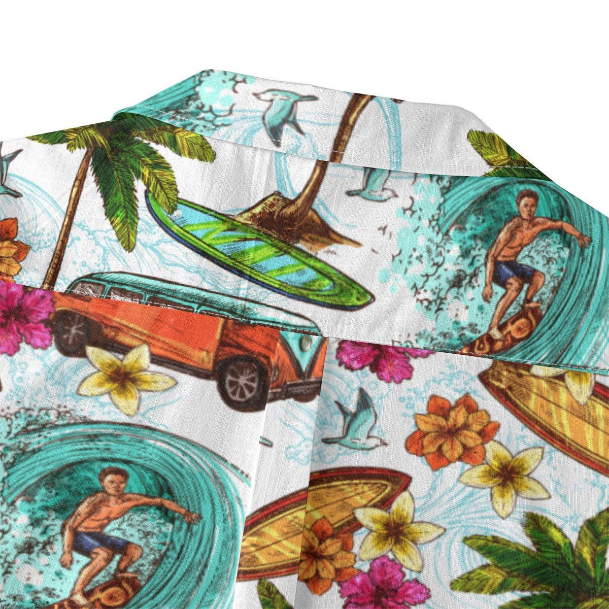 "Microbus and Surfboards" Hawaiian Shirt - 100% Cotton
