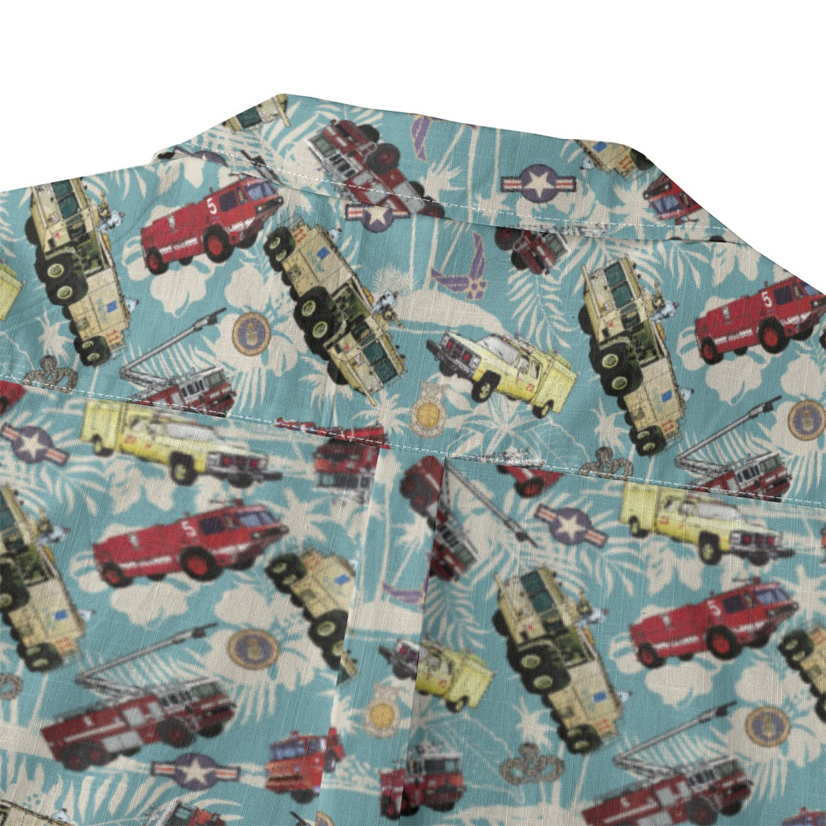 Hawaiian Shirt - "Chanute Era Crash Trucks" - Light Blue 100% Cotton