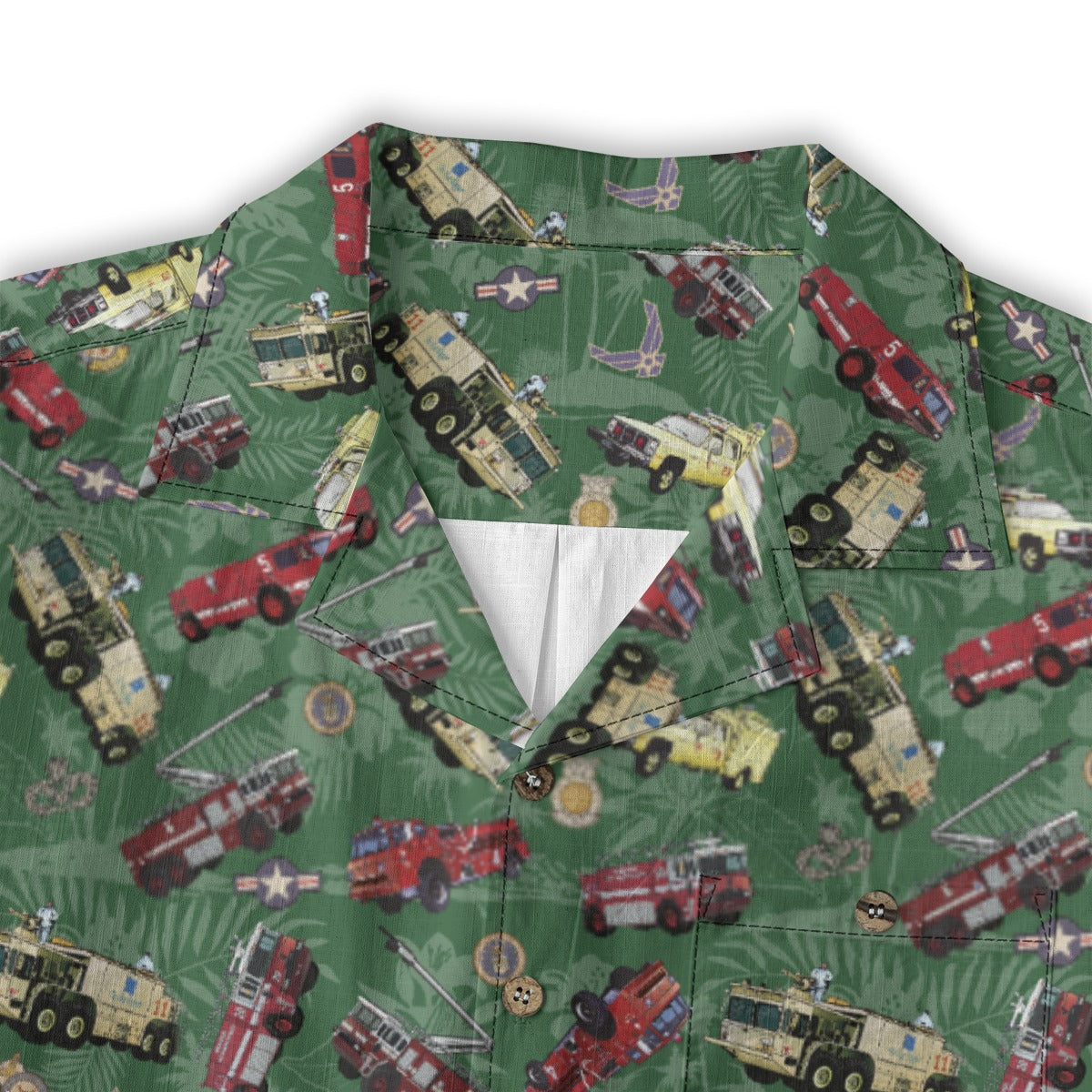 Hawaiian Shirt - "Chanute Era Crash Trucks" - Green 100% Cotton