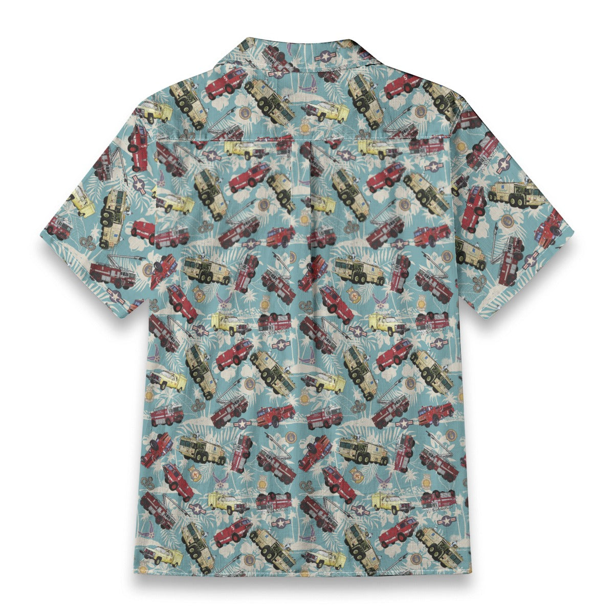 Hawaiian Shirt - "Chanute Era Crash Trucks" - Light Blue 100% Cotton