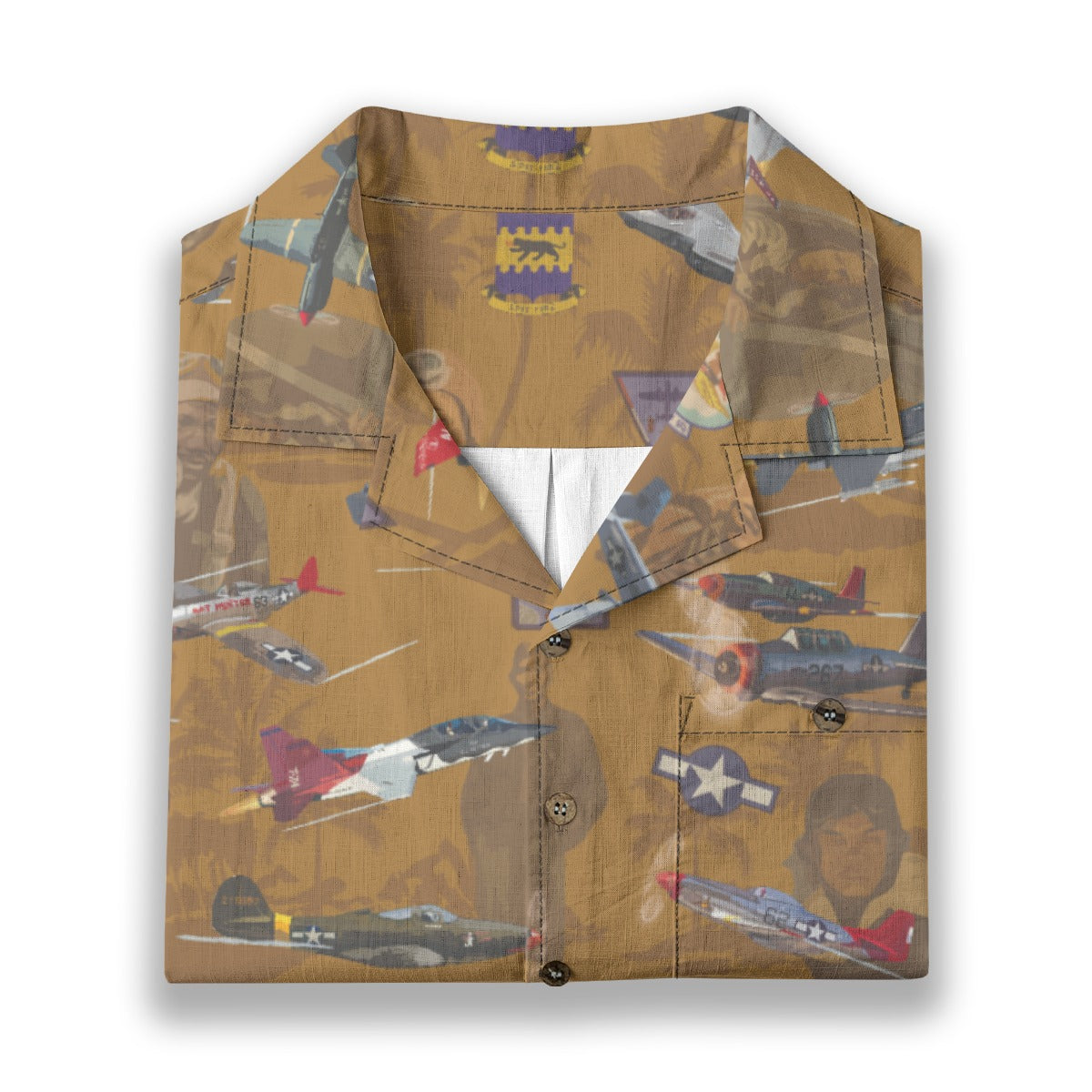 "Tuskegee Airmen" Hawaiian Tribute Shirt Gold 100%  Cotton