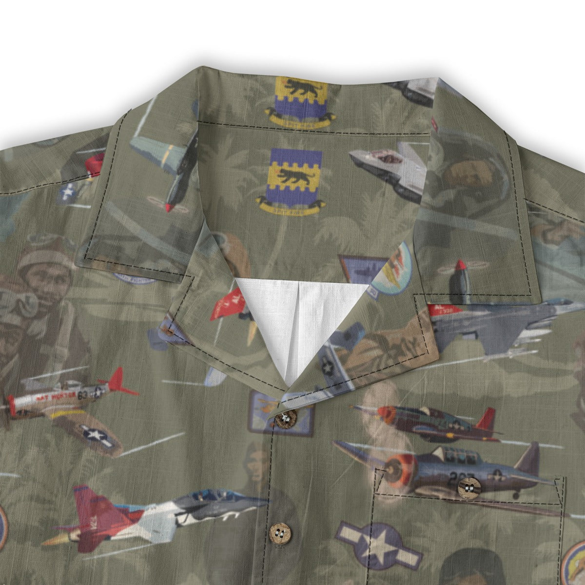 "Tuskegee Airmen" Hawaiian Tribute Shirt Green 100%  Cotton