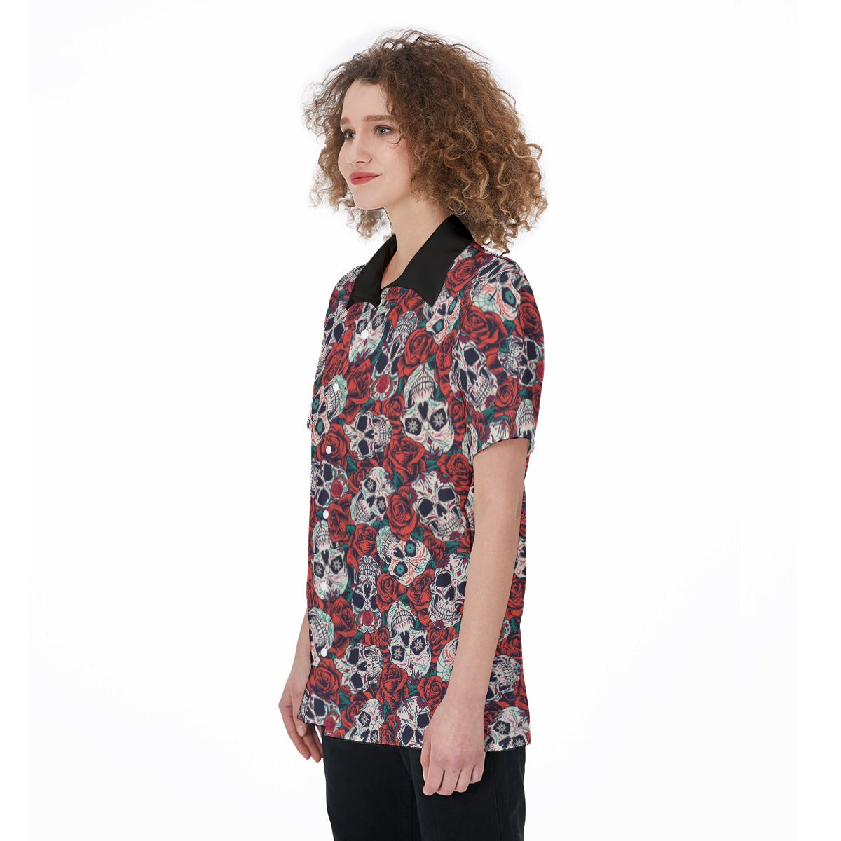 "Dia de Muertos in Roses" Women's Button-Up Shirt