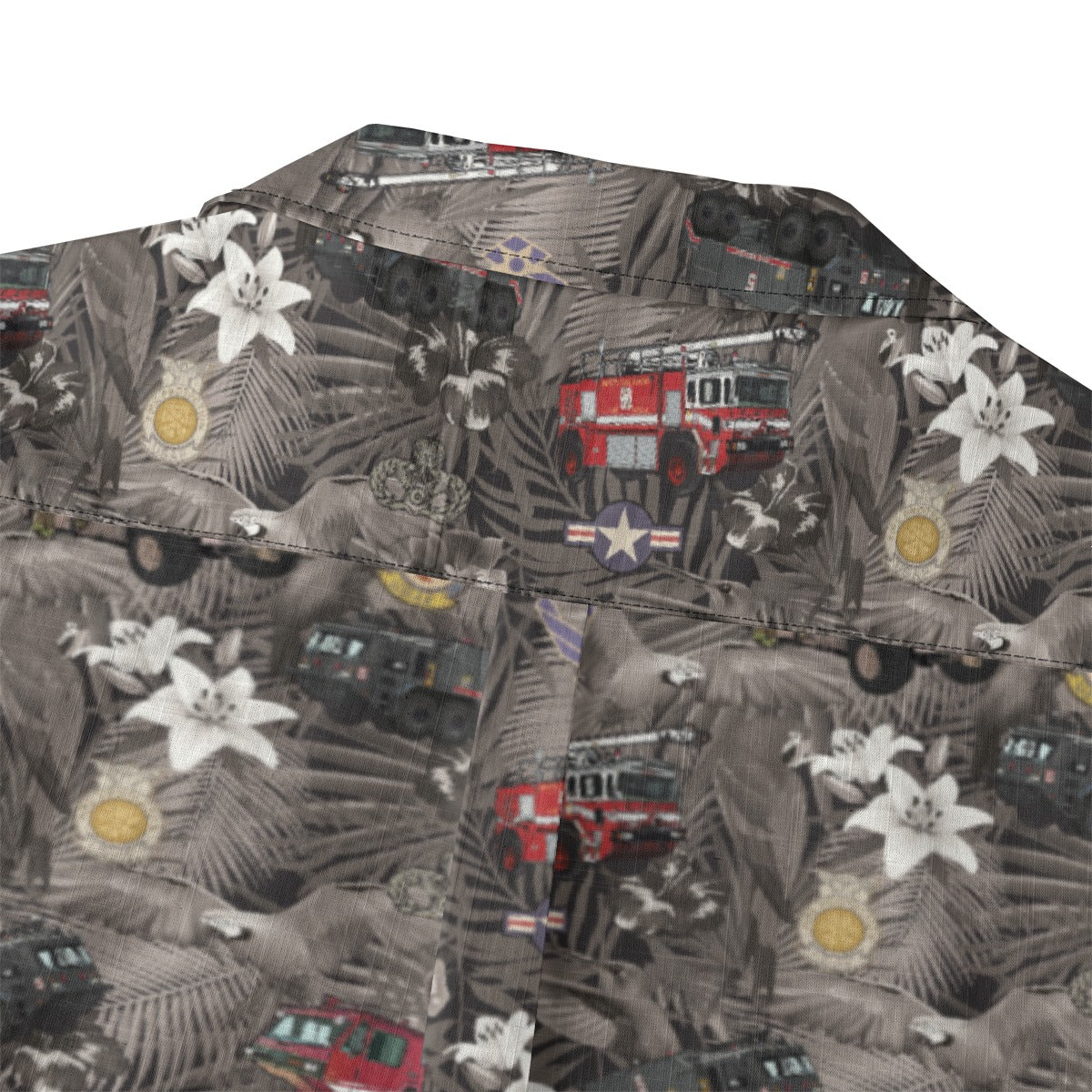 Hawaiian Shirt - "The Goodfellow Era ARFF Trucks" - Black 100% Cotton