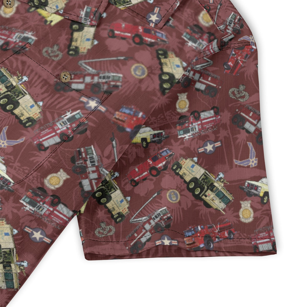 Hawaiian Shirt - "Chanute Era Crash Trucks" - Red 100% Cotton