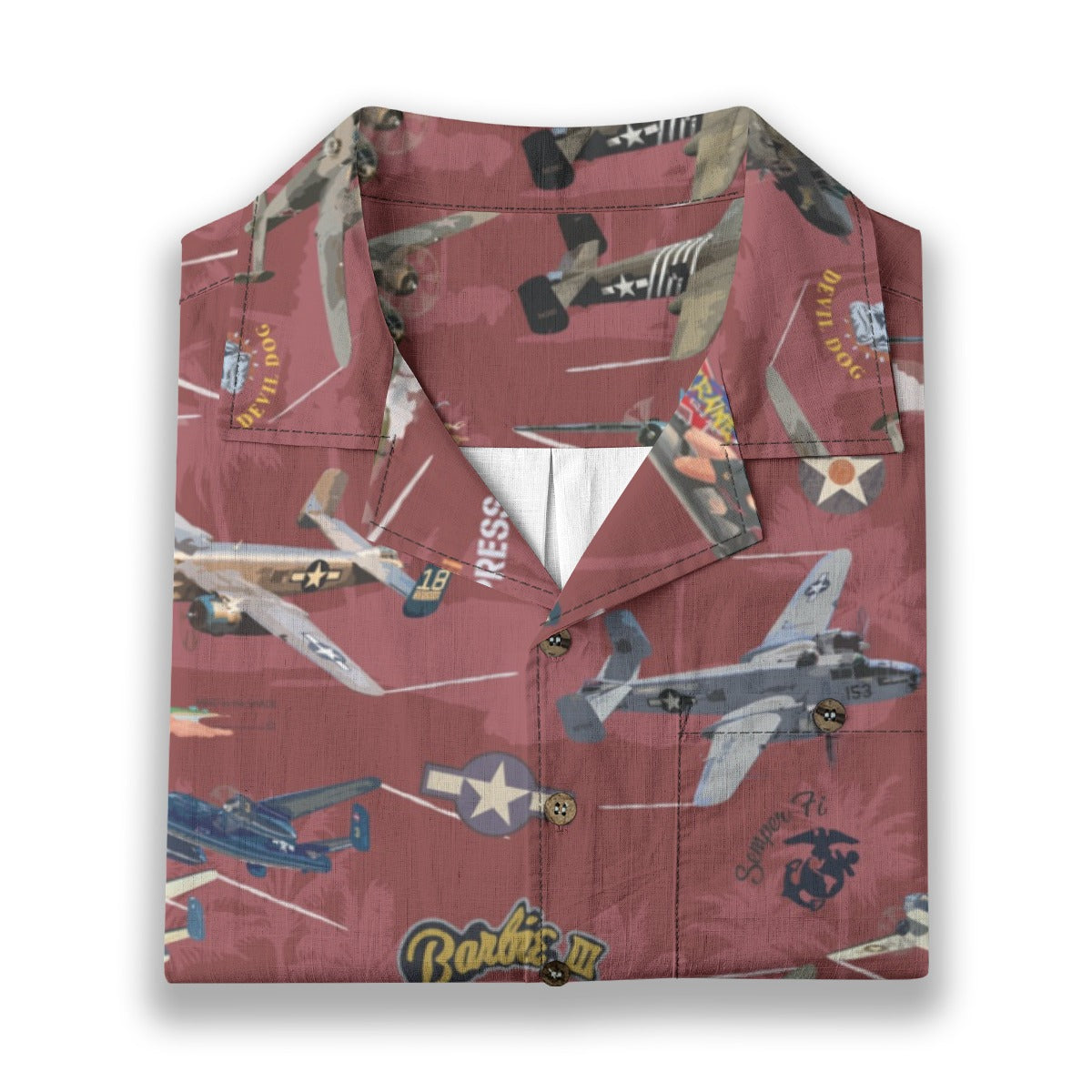 "B-25 Mitchell Tribute" Hawaiian Shirt 100%  Cotton - Red