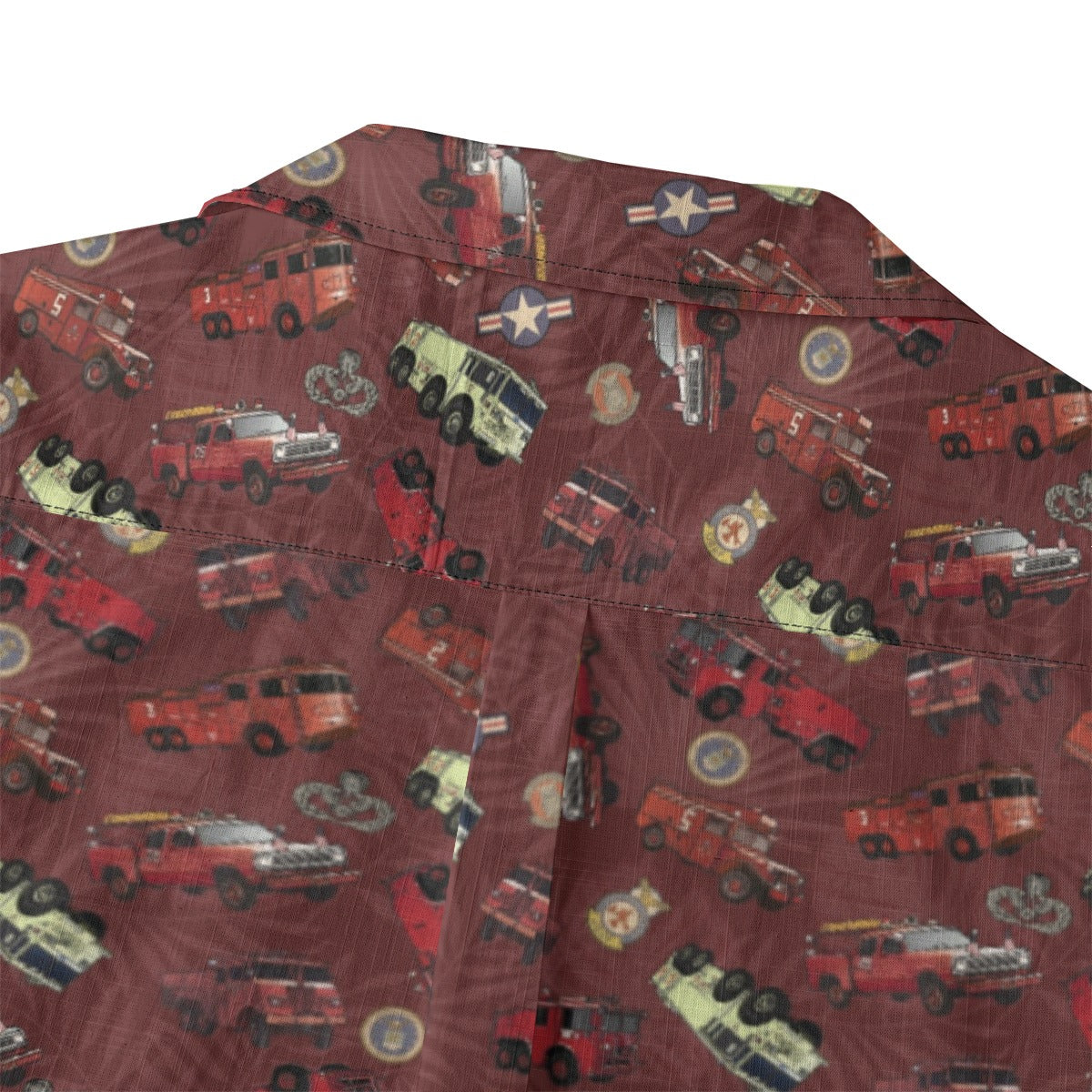 Hawaiian Shirt - "Vietnam Era Crash Trucks" - Red 100% Cotton
