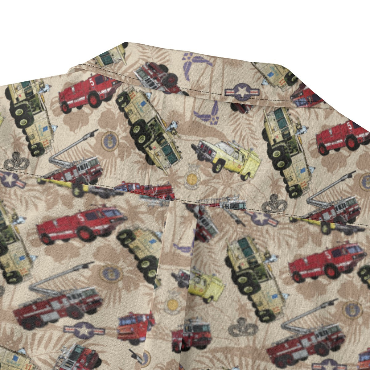 Hawaiian Shirt - "Chanute Era Crash Trucks" - Beige 100% Cotton