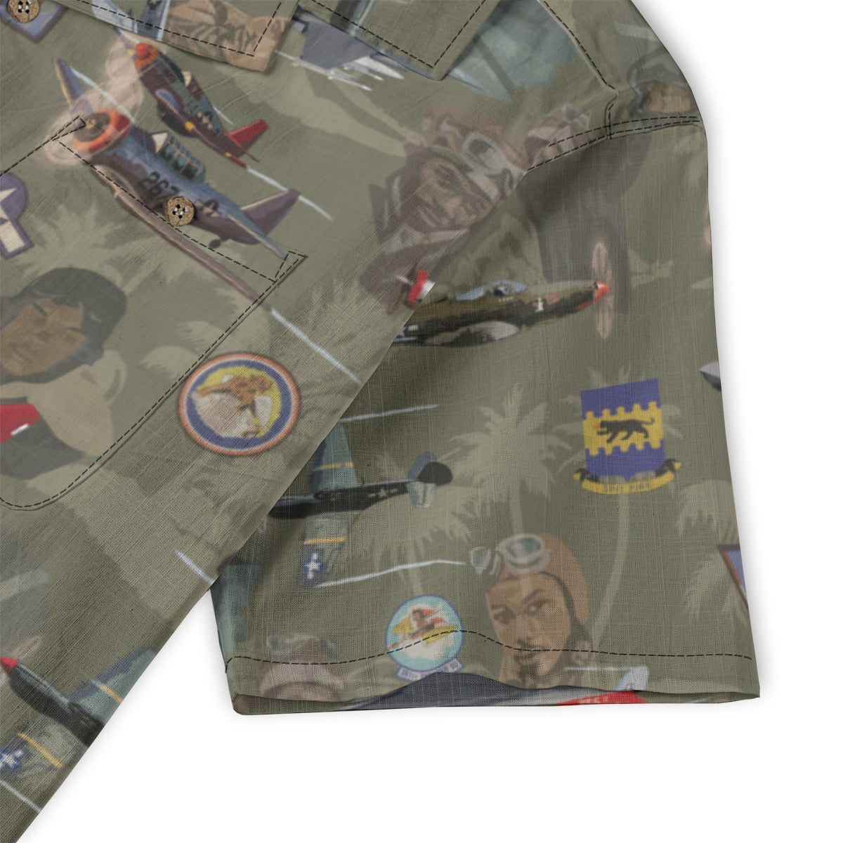 "Tuskegee Airmen" Hawaiian Tribute Shirt Green 100%  Cotton