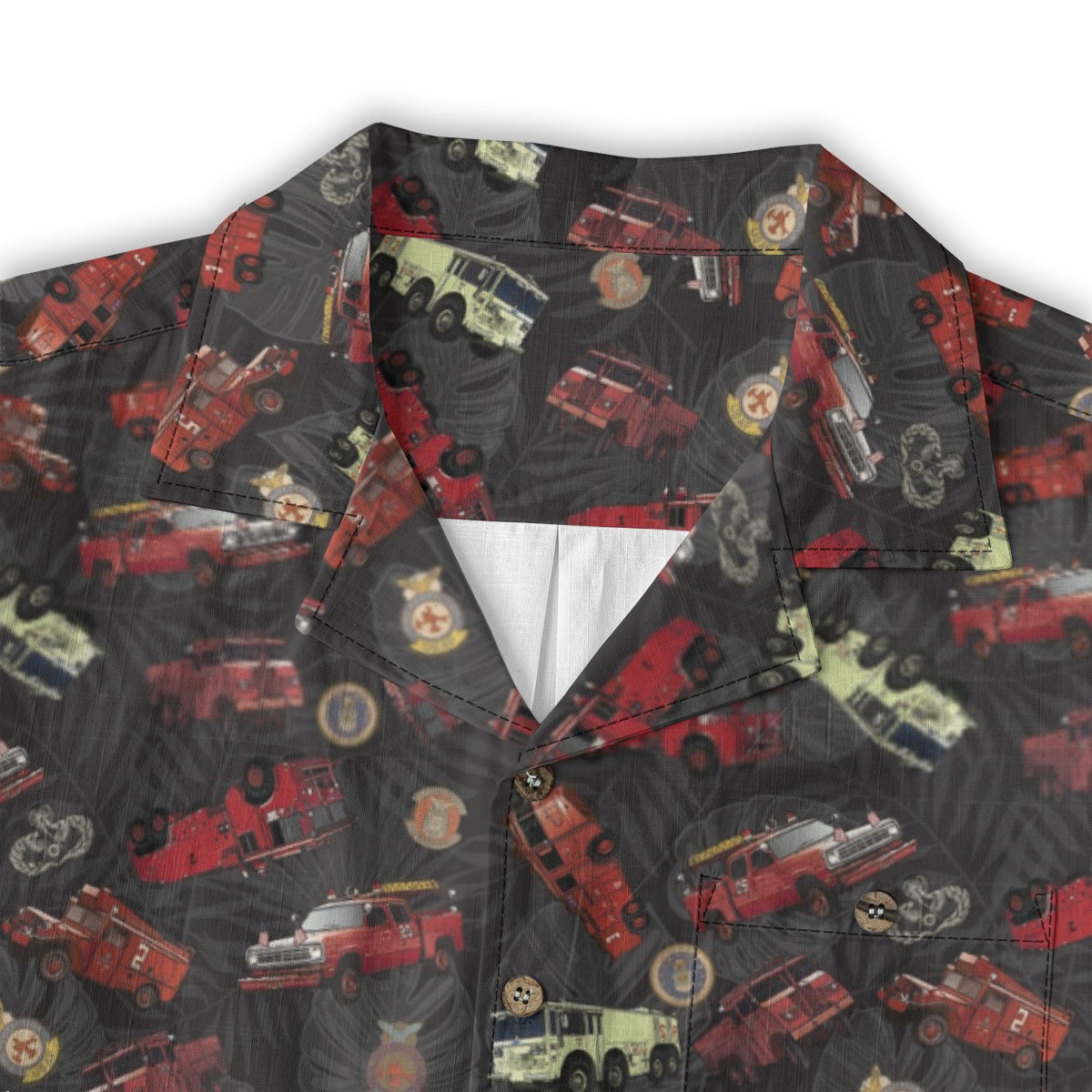 Hawaiian Shirt - "Vietnam Era Crash Trucks" - Black 100% Cotton