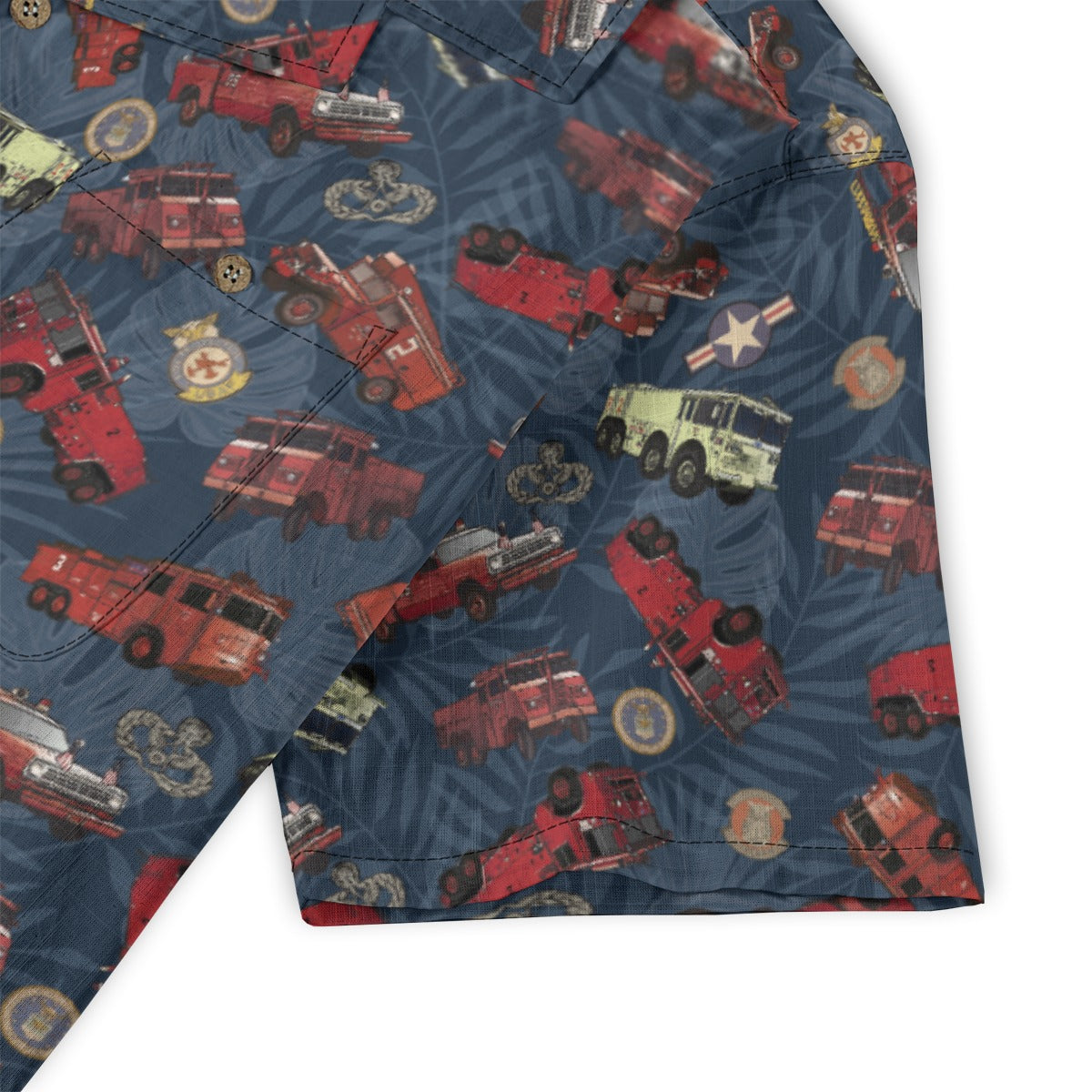 Hawaiian Shirt - "Vietnam Era Crash Trucks" - Dark Blue 100% Cotton