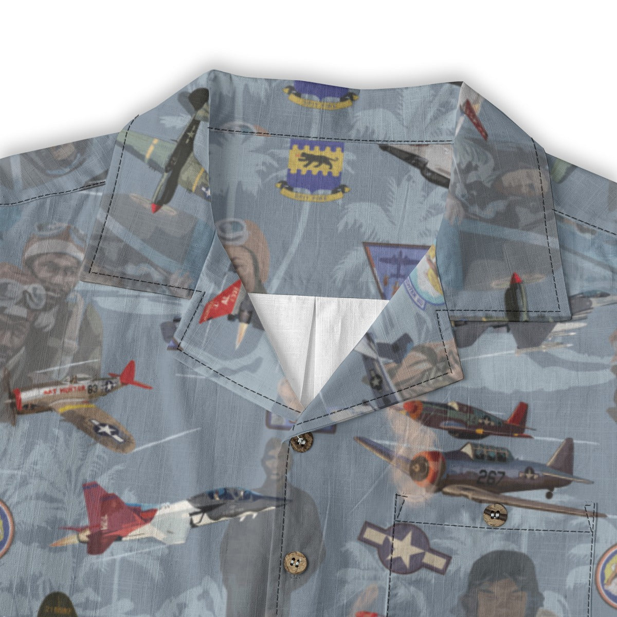 "Tuskegee Airmen" Hawaiian Tribute Shirt Blue 100%  Cotton