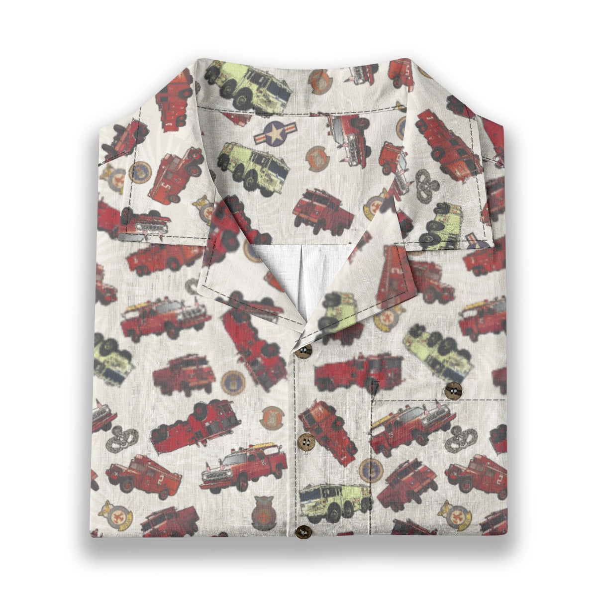 Hawaiian Shirt - "Vietnam Era Crash Trucks" - White 100% Cotton