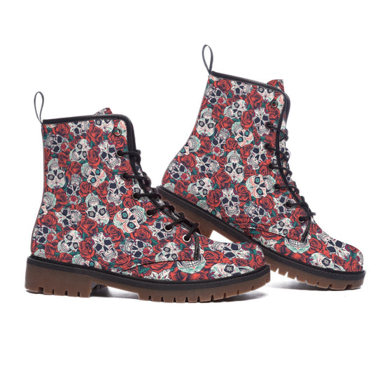 "Dia de Muertos in Roses" Women's Martin Short Boots
