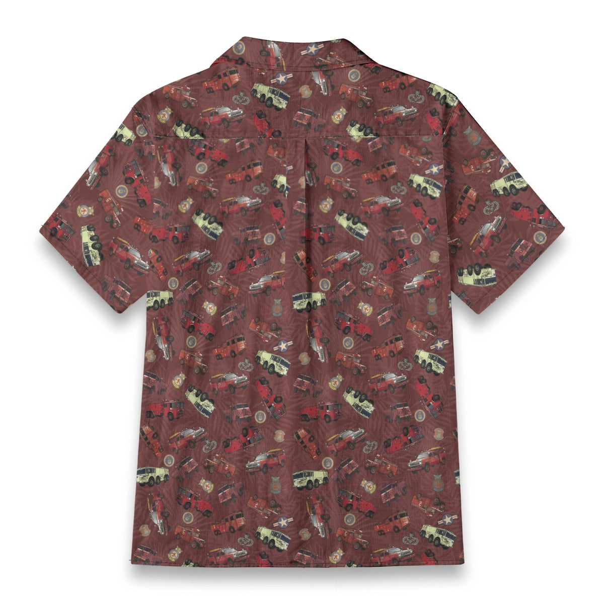 Hawaiian Shirt - "Vietnam Era Crash Trucks" - Red 100% Cotton