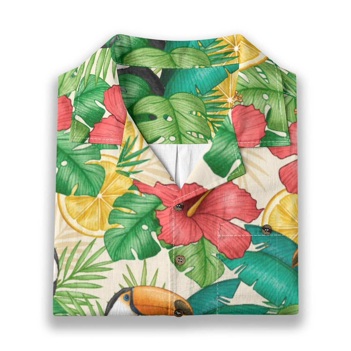 "Toucans Hiding in Hibiscus" Hawaiian Shirt - 100% Cotton