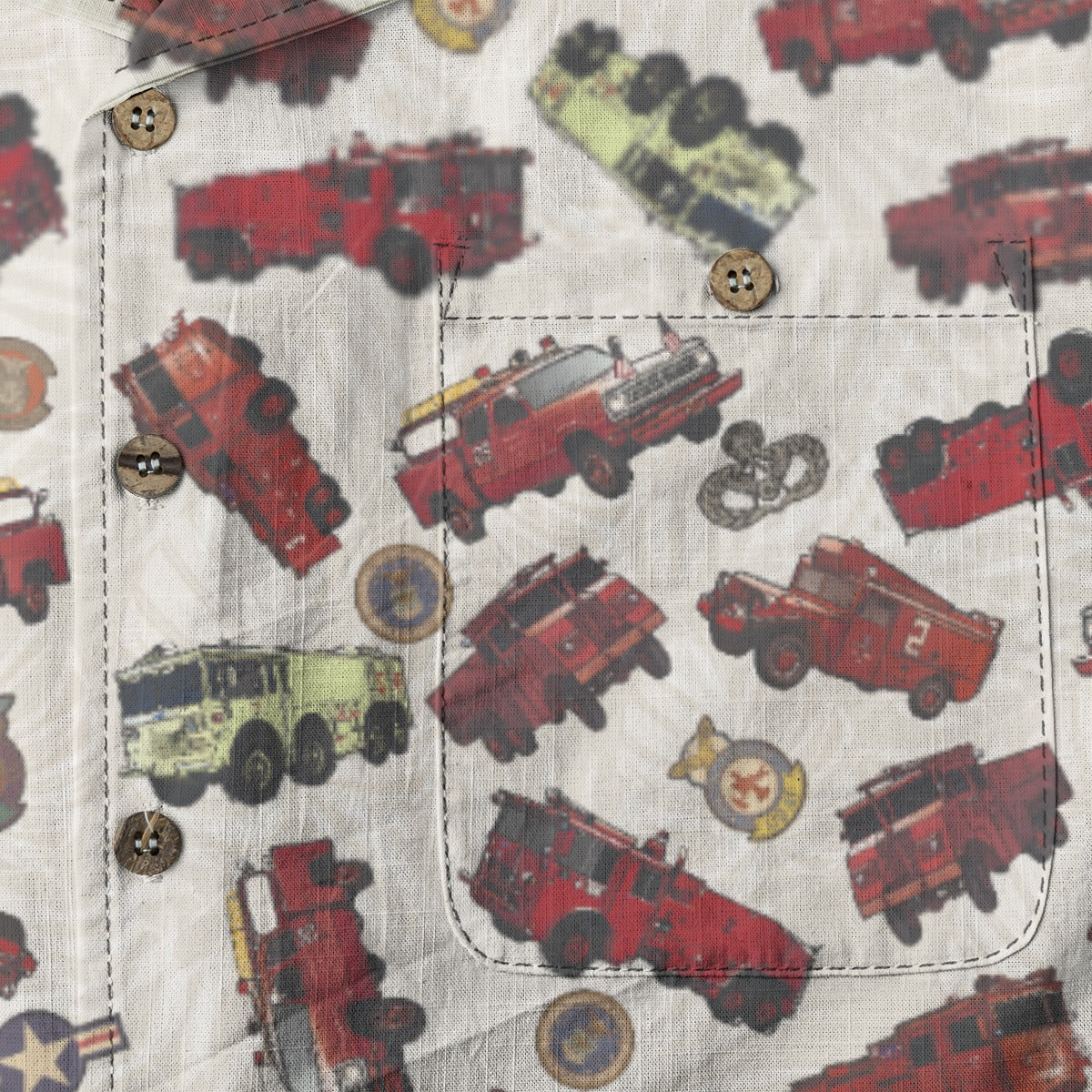 Hawaiian Shirt - "Vietnam Era Crash Trucks" - White 100% Cotton