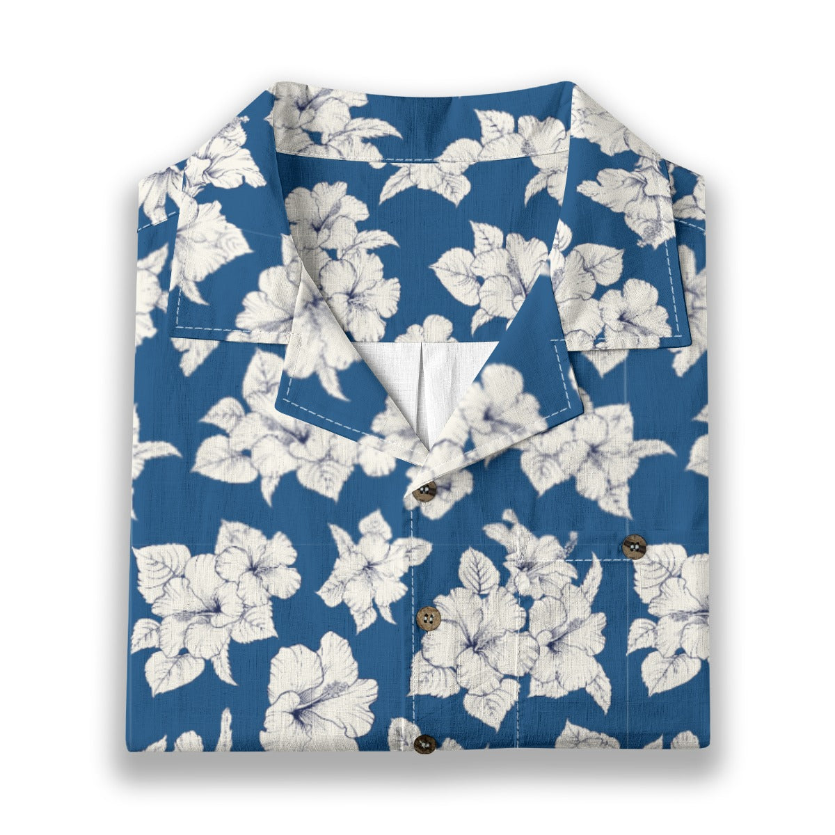 "Classic White Hibiscus" Hawaiian Shirt - 100% Cotton