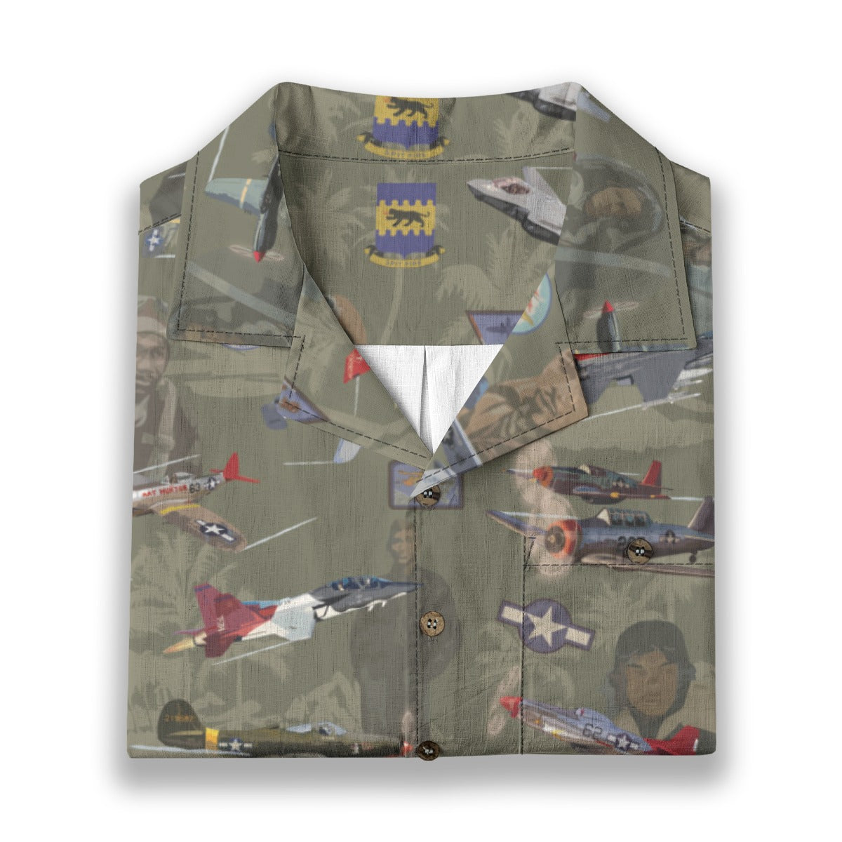 "Tuskegee Airmen" Hawaiian Tribute Shirt Green 100%  Cotton