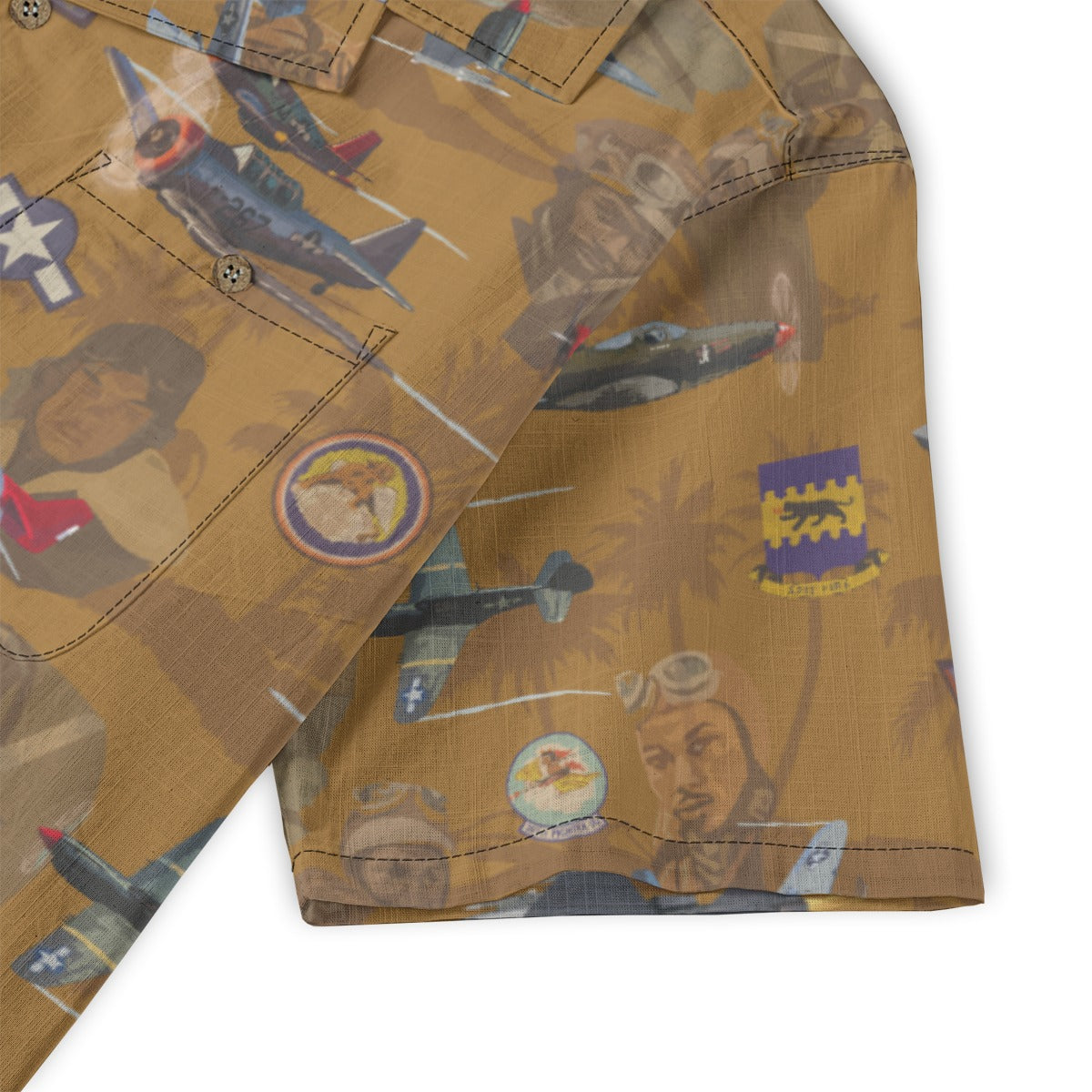 "Tuskegee Airmen" Hawaiian Tribute Shirt Gold 100%  Cotton
