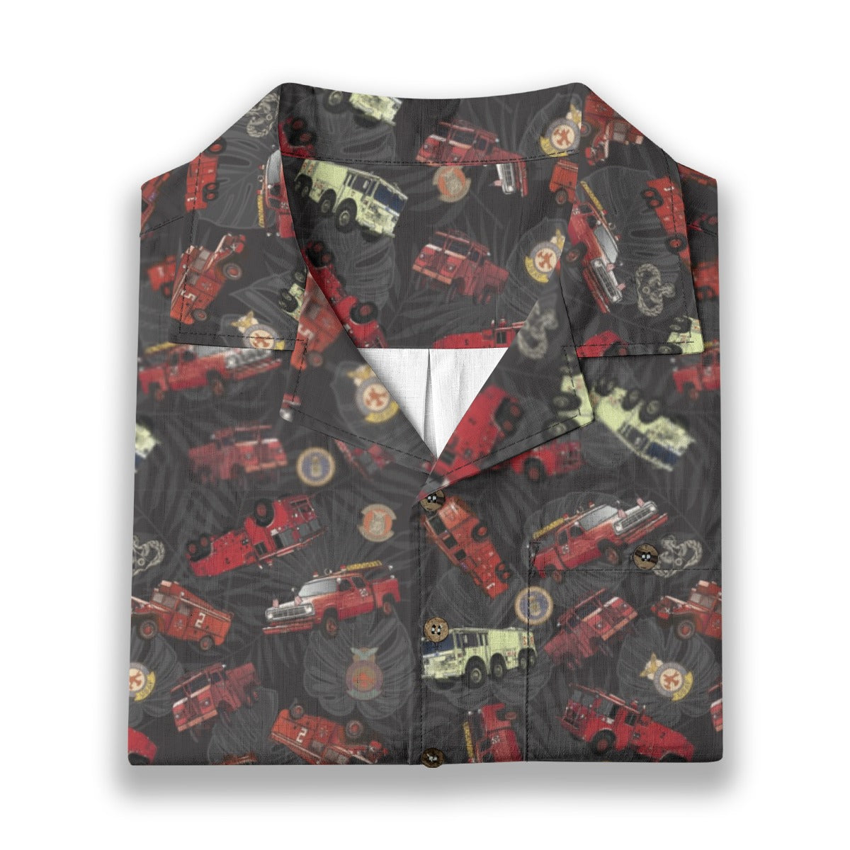 Hawaiian Shirt - "Vietnam Era Crash Trucks" - Black 100% Cotton