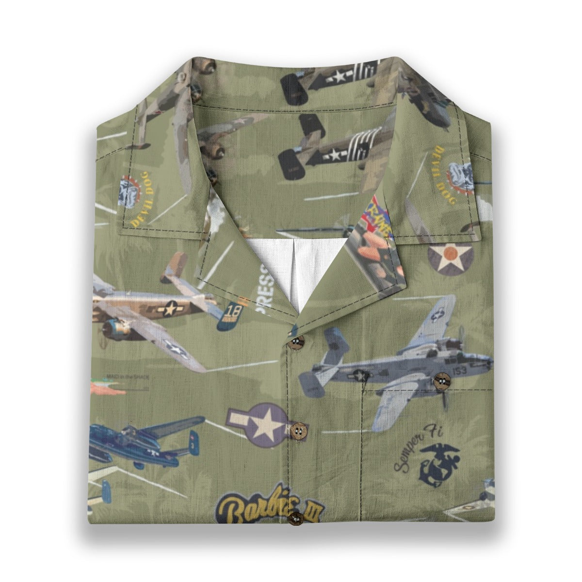 "B-25 Mitchell Tribute" Hawaiian Shirt 100%  Cotton - Olive