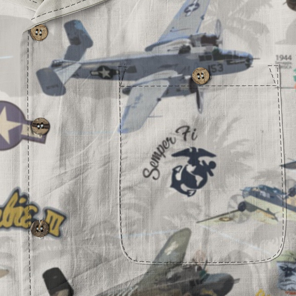 "B-25 Mitchell Tribute" Hawaiian Shirt 100%  Cotton - White